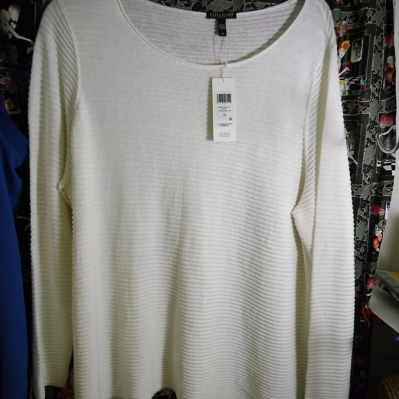 Eileen Fisher Ribbed Organic Cotton Linen Jewelneck White Box Tunic 1X $198 NWT - Picture 2 of 16
